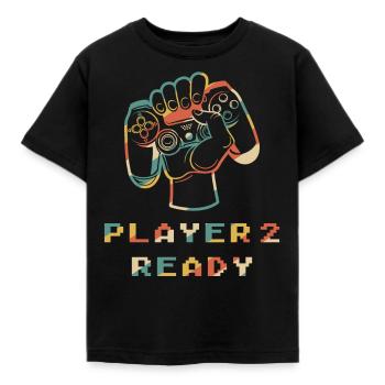 Spieler 2 Bereit in Kombination mit - Kinder T-Shirt - Schwarz - Vorne - AI Model Kid Female (0cm)