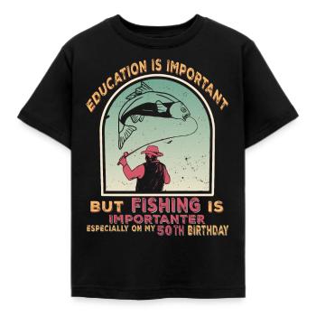 Angler 50 Geburtstag 50 Jahre Angeln Spruch - Kinder T-Shirt - Schwarz - Vorne - AI Model Kid Female (0cm)