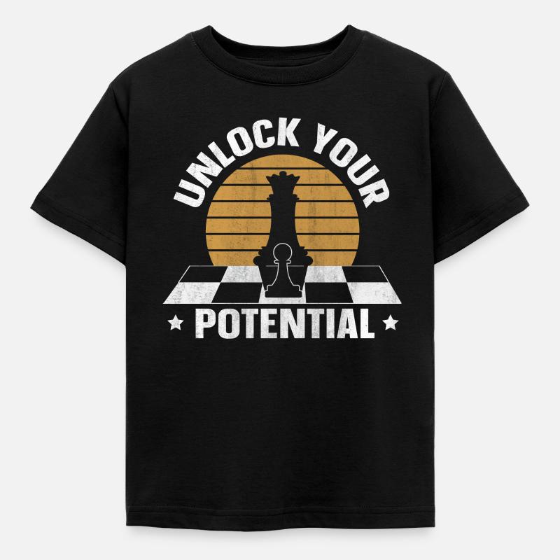 Unlock Your Potential lustiges Schach - Kinder T-Shirt - Schwarz