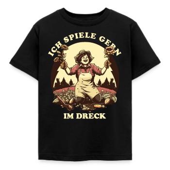 Ich spiele gern im Dreck Gärtnerin Gartenbau - Kinder T-Shirt - Schwarz - Vorne - AI Model Kid Female (0cm)