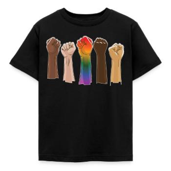 Raised fist, black power unit, - Kids' T-Shirt - black - Front - AI Model Kid Female (0cm)