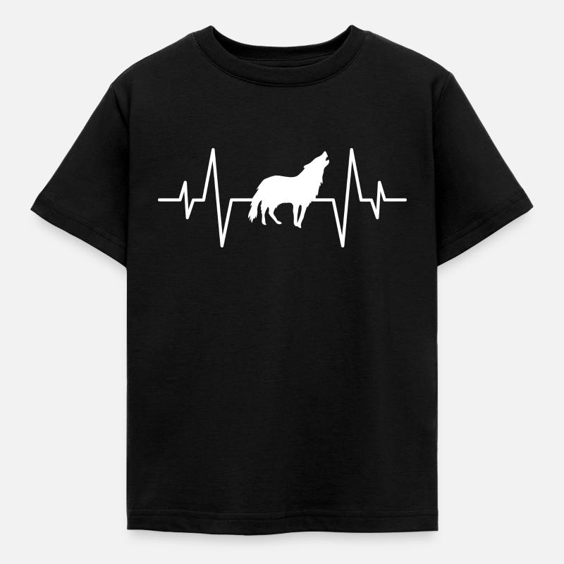 Wolf Herzschlag - Kinder T-Shirt - Schwarz