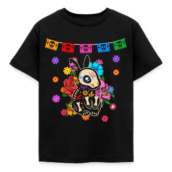 Day of the dead farbiger Hase mexikanisches - Kinder T-Shirt - Schwarz - Vorne - AI Model Kid Female (0cm)