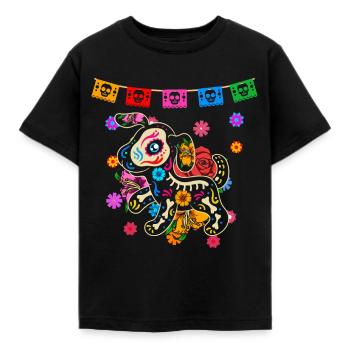 Day of the dead farbiger Hund mexikanisches - Kinder T-Shirt - Schwarz - Vorne - AI Model Kid Female (0cm)