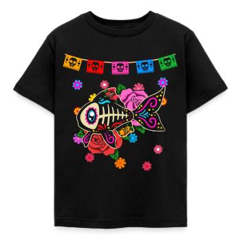 Day of the dead farbiger Fisch mexikanisches - Kinder T-Shirt - Schwarz - Vorne - AI Model Kid Female (0cm)