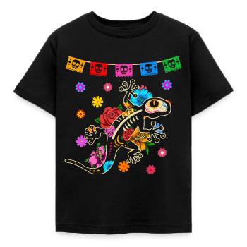 Day of the dead farbiger Gecko mexikanisches - Kinder T-Shirt - Schwarz - Vorne - AI Model Kid Female (0cm)