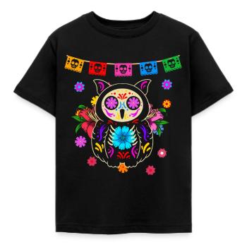 Day of the dead farbige Eule mexikanisches - Kinder T-Shirt - Schwarz - Vorne - AI Model Kid Female (0cm)