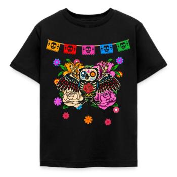 Day of the dead farbige Eule mexikanisches - Kinder T-Shirt - Schwarz - Vorne - AI Model Kid Female (0cm)