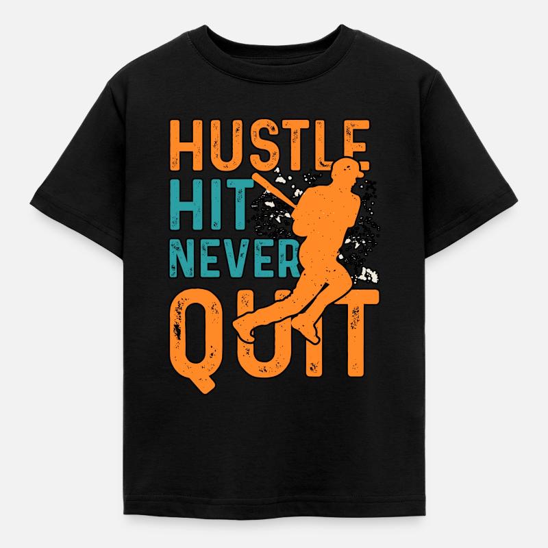 Hustle Hit Never Stop Baseball - Kinder T-Shirt - Schwarz