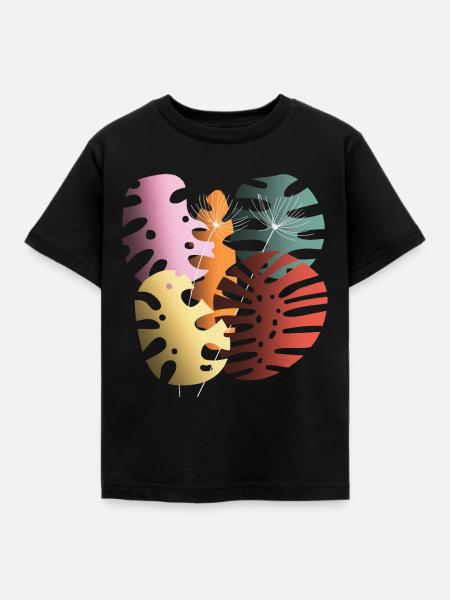Monstera-Blätter Boho-Design Boho-Monstera - Kinder T-Shirt - Schwarz