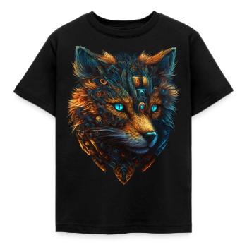 Fuchs Fantasie Blaue Augen Roboter Geschenk Tier - Kinder T-Shirt - Schwarz - Vorne - AI Model Kid Female (0cm)