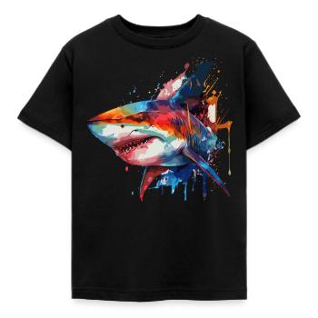 Watercolor Shark Colorful Great White Shark Lover - Kinder T-Shirt - Schwarz - Vorne - AI Model Kid Female (0cm)