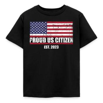 Proud US Citizen est. 2023 USA Flag - Kids' T-Shirt - black - Front - AI Model Kid Female (0cm)