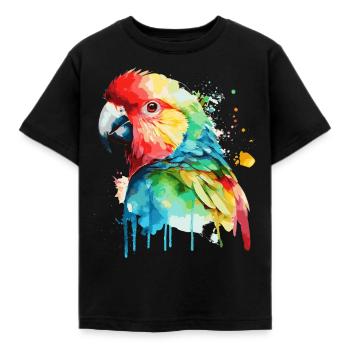 Watercolor Red Macaw Parrot Colorful Bird Lovers - Kids' T-Shirt - black - Front - AI Model Kid Female (0cm)
