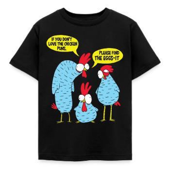 Hühner-Wortspiele - Kinder T-Shirt - Schwarz - Vorne - AI Model Kid Female (0cm)