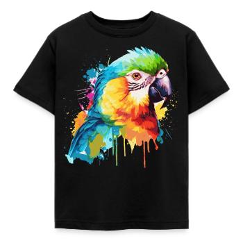 Watercolor Red Macaw Parrot Colorful Bird Lovers - Kids' T-Shirt - black - Front - AI Model Kid Female (0cm)
