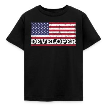 USA Flag Developer America Developer - T-shirt Enfant - noir - Devant - AI Model Kid Female (0cm)