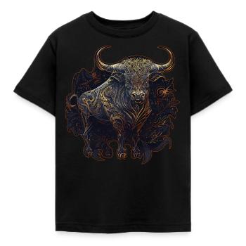 Chinese Zodiac Sign Mandala Ox Animal Astrology - Kids' T-Shirt - black - Front - AI Model Kid Female (0cm)