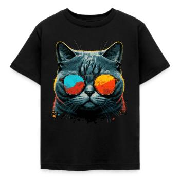 Coole Katze mit Sonnenbrille - Kinder T-Shirt - Schwarz - Vorne - AI Model Kid Female (0cm)