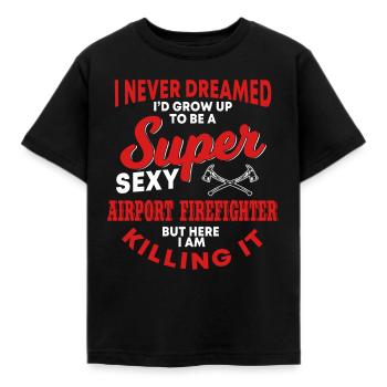 Lustiger Flughafen Feuerwehrmann - Kinder T-Shirt - Schwarz - Vorne - AI Model Kid Female (0cm)