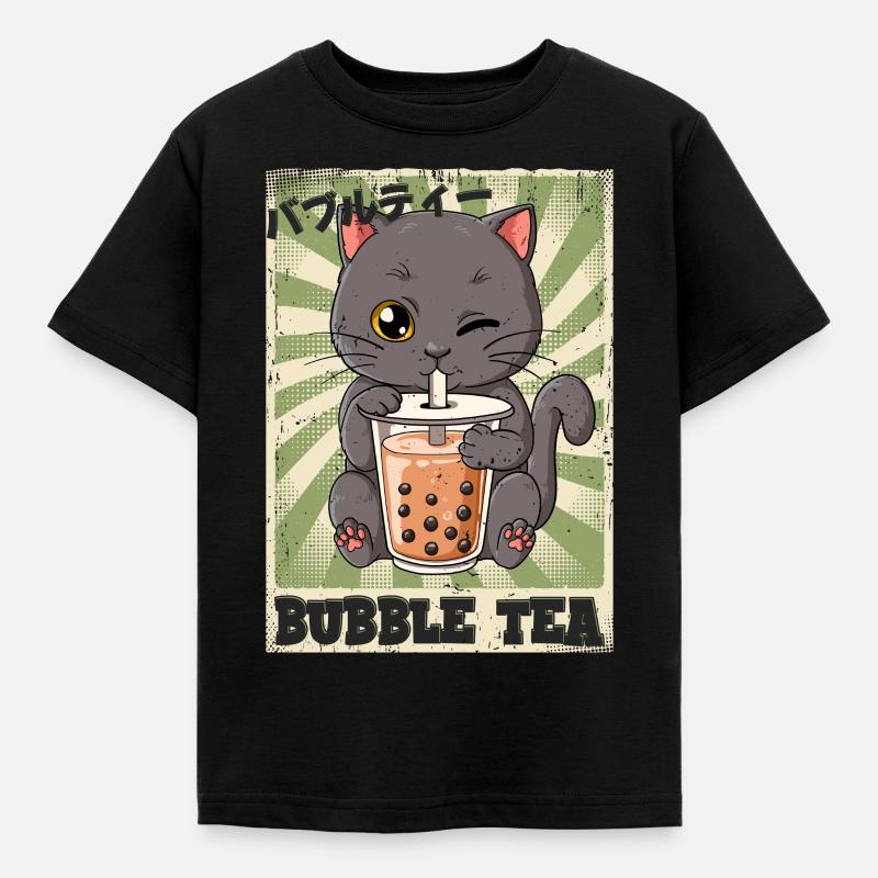Boba Tea Cat Bubble Tea - T-shirt Enfant - noir