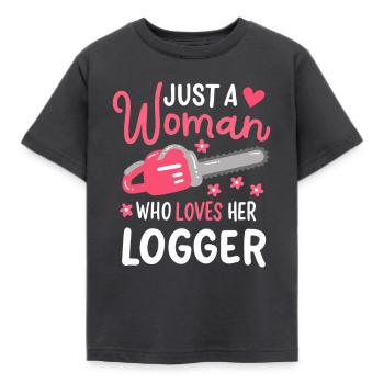 Nur eine Frau, die ihren Holzfäller liebt - Kinder T-Shirt - Dunkelgrau - Vorne - AI Model Kid Female (0cm)