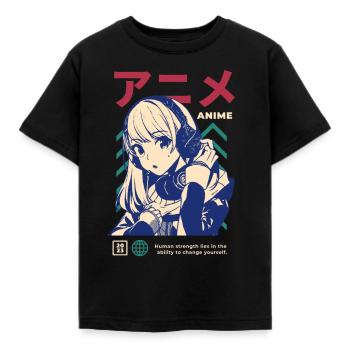 Japan Japanese Manga Girl Game Gaming Gamergirl - Kids' T-Shirt - black - Front - AI Model Kid Female (0cm)
