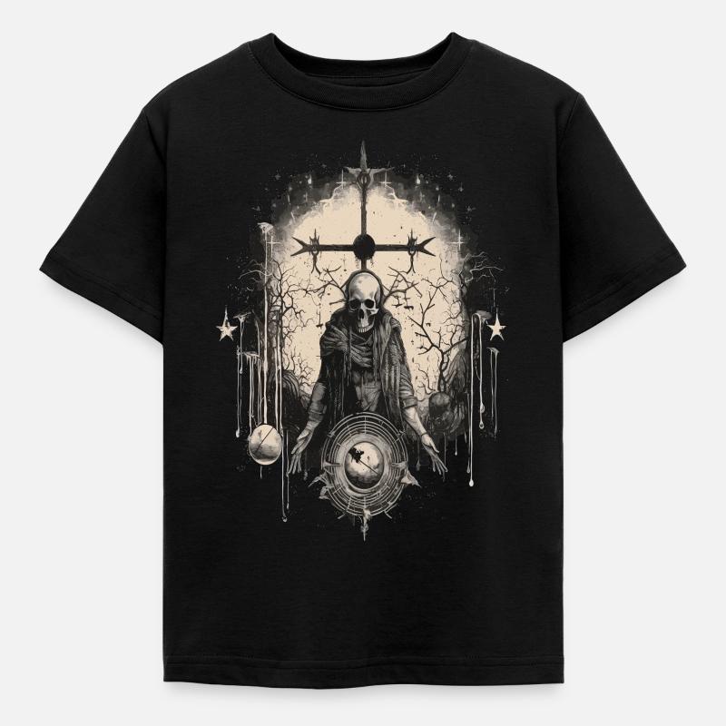 Gothic Witchcraft Ritual Darkness Skeleton Skull - Kids' T-Shirt - black