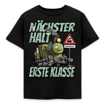Nächster Halt Erste Klasse - Schulanfang Lok und - Kinder T-Shirt - Schwarz - Vorne - AI Model Kid Female (0cm)