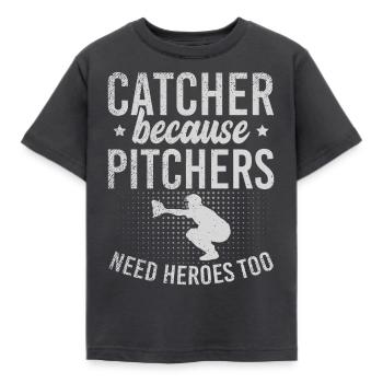 Catcher Because Pitchers Need Heroes Too - Kinder T-Shirt - Dunkelgrau - Vorne - AI Model Kid Female (0cm)