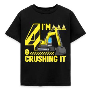 Construction Party 4th Birthday 4 Years Old Digger - Kids' T-Shirt - black - Front - AI Model Kid Female (0cm)
