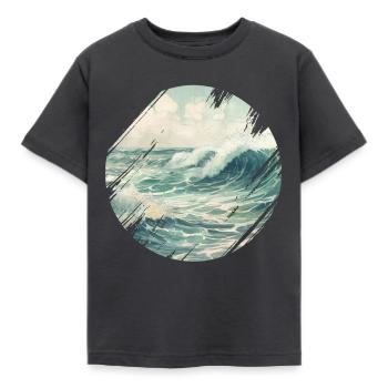 Meer Wellen Brandung Gischt Ufer Küste - Kinder T-Shirt - Dunkelgrau - Vorne - AI Model Kid Female (0cm)