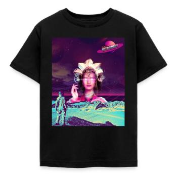 Space Godness in Retrowave - Kinder T-Shirt - Schwarz - Vorne - AI Model Kid Female (0cm)