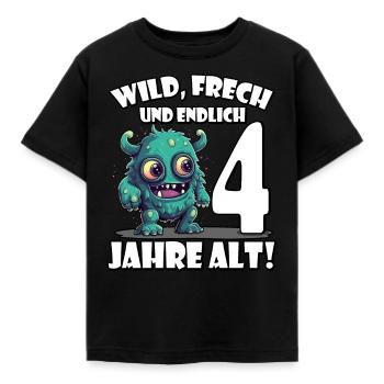 Endlich 4 Jahre alt | 4. Geburtstag - Kinder T-Shirt - Schwarz - Vorne - AI Model Kid Female (0cm)