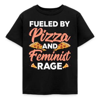 Angetrieben Von Pizza Und Feministischer Wut - Kinder T-Shirt - Schwarz - Vorne - AI Model Kid Female (0cm)