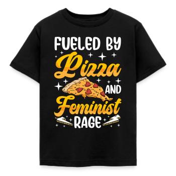 Angetrieben Von Pizza Und Feministischer Wut - Kinder T-Shirt - Schwarz - Vorne - AI Model Kid Female (0cm)