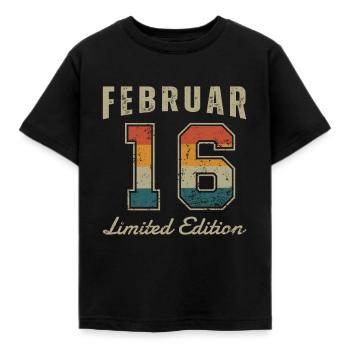 Geburtstag: Februar 2016 - Limited Edition Retro - Kinder T-Shirt - Schwarz - Vorne - AI Model Kid Female (0cm)
