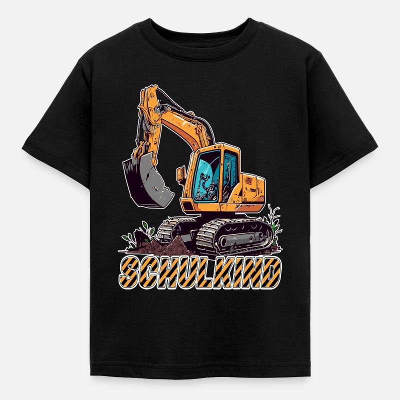 Schulkind - Baustelle und Bagger Einschulung - Kinder T-Shirt - Schwarz