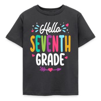 Hello Seventh Grade Back To School Teacher Student - Kids' T-Shirt - dark grey - Front - AI Model Kid Female (0cm)