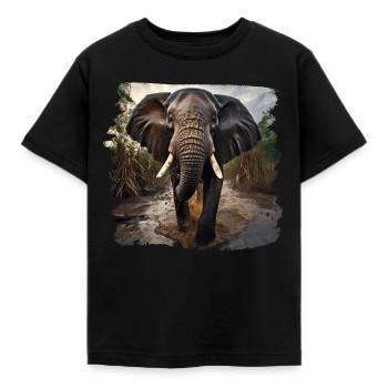 Elephant realistic elephant - Kids' T-Shirt - black - Front - AI Model Kid Female (0cm)