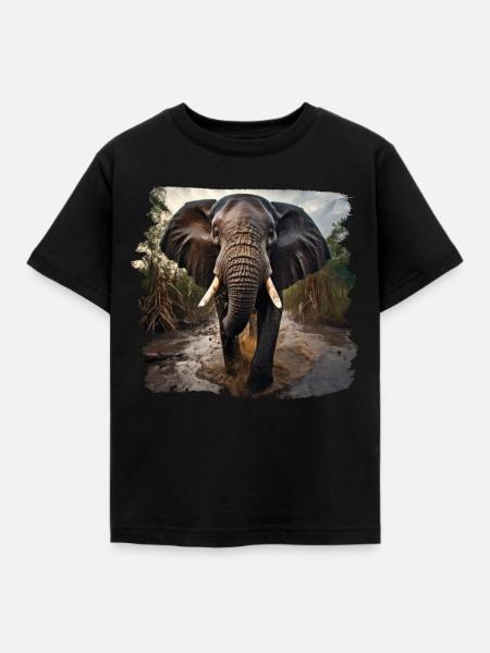 Elefanten realistic Elefant - Kinder T-Shirt - Schwarz