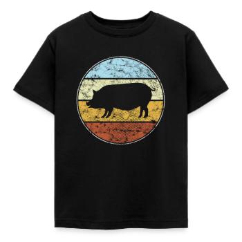Schwein Retro - Kinder T-Shirt - Schwarz - Vorne - AI Model Kid Female (0cm)