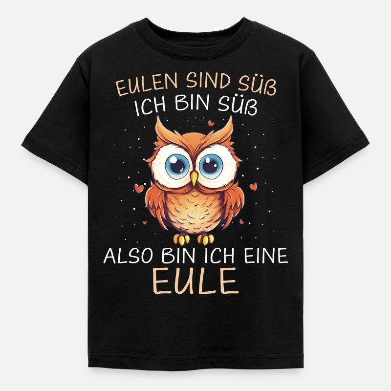 Nachteule Eule Eulen Vogel - Kinder T-Shirt - Schwarz