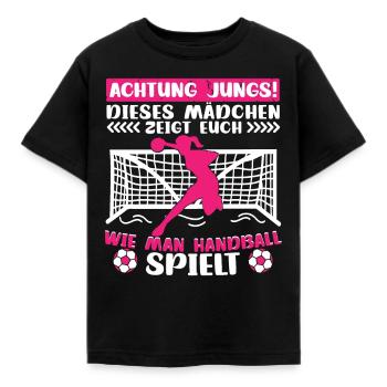 Handballerin Dieses Mädchen zeigt euch wie´s geht - Kinder T-Shirt - Schwarz - Vorne - AI Model Kid Female (0cm)
