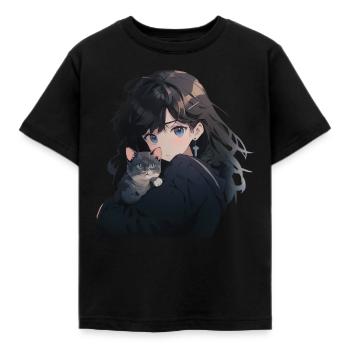 Anime and Cats Kawaii Mädchen Anime - Kinder T-Shirt - Schwarz - Vorne - AI Model Kid Female (0cm)