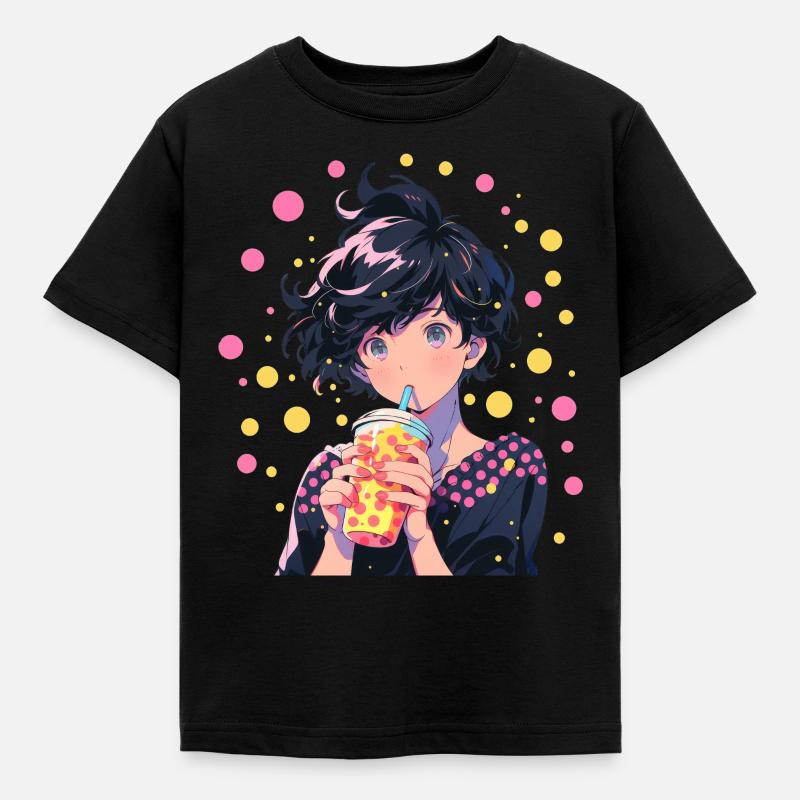 Anime et Boba Bubble Tea - T-shirt Enfant - noir