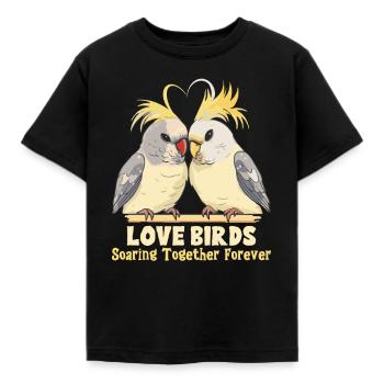 Saint Valentin Tourterelles Oiseau Motif Romantique - T-shirt Enfant - noir - Devant - AI Model Kid Female (0cm)
