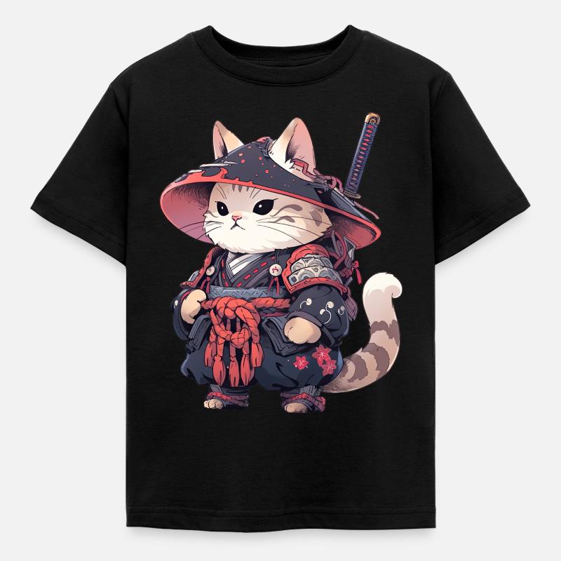 Asia Cat Japanese Samurai Samurai - Kids' T-Shirt - black