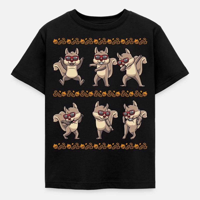 Tänzelndes Eichhörnchen Mit Sonnenbrille Nagetier - Kinder T-Shirt - Schwarz