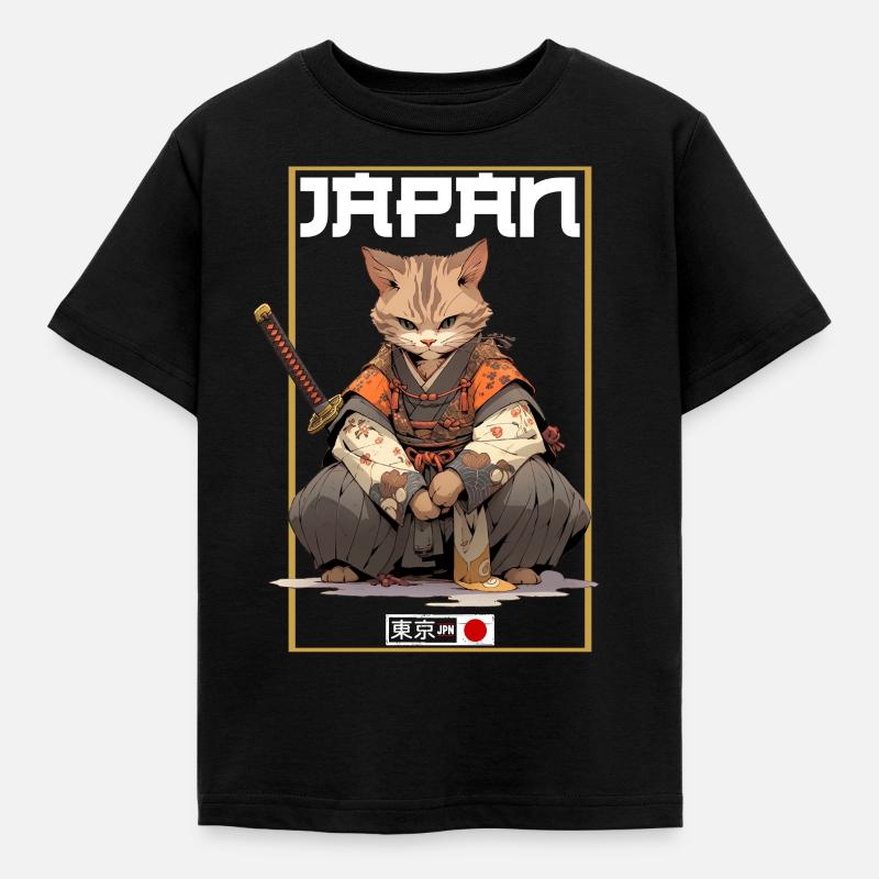 Asia Cat Japanese Samurai Samurai - Kids' T-Shirt - black